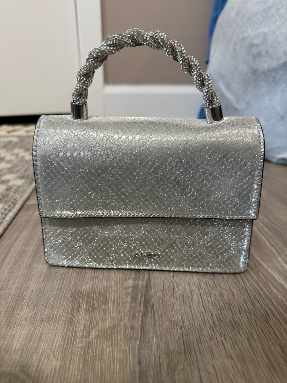 Aldo Silver Braided-Handle Mini Top-Handle Bag